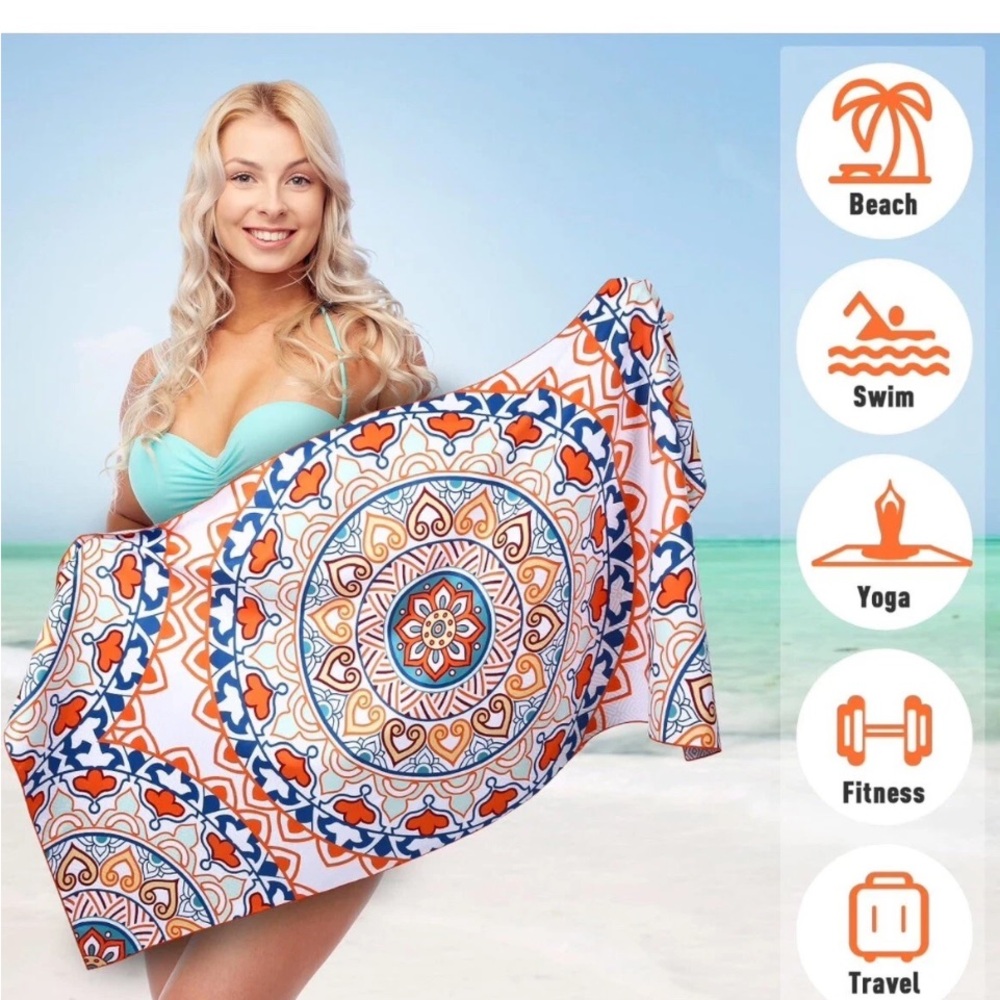 Super Mode Reversible Mandala Micro Fiber Sand Free Beach Towel 35x70 NEW